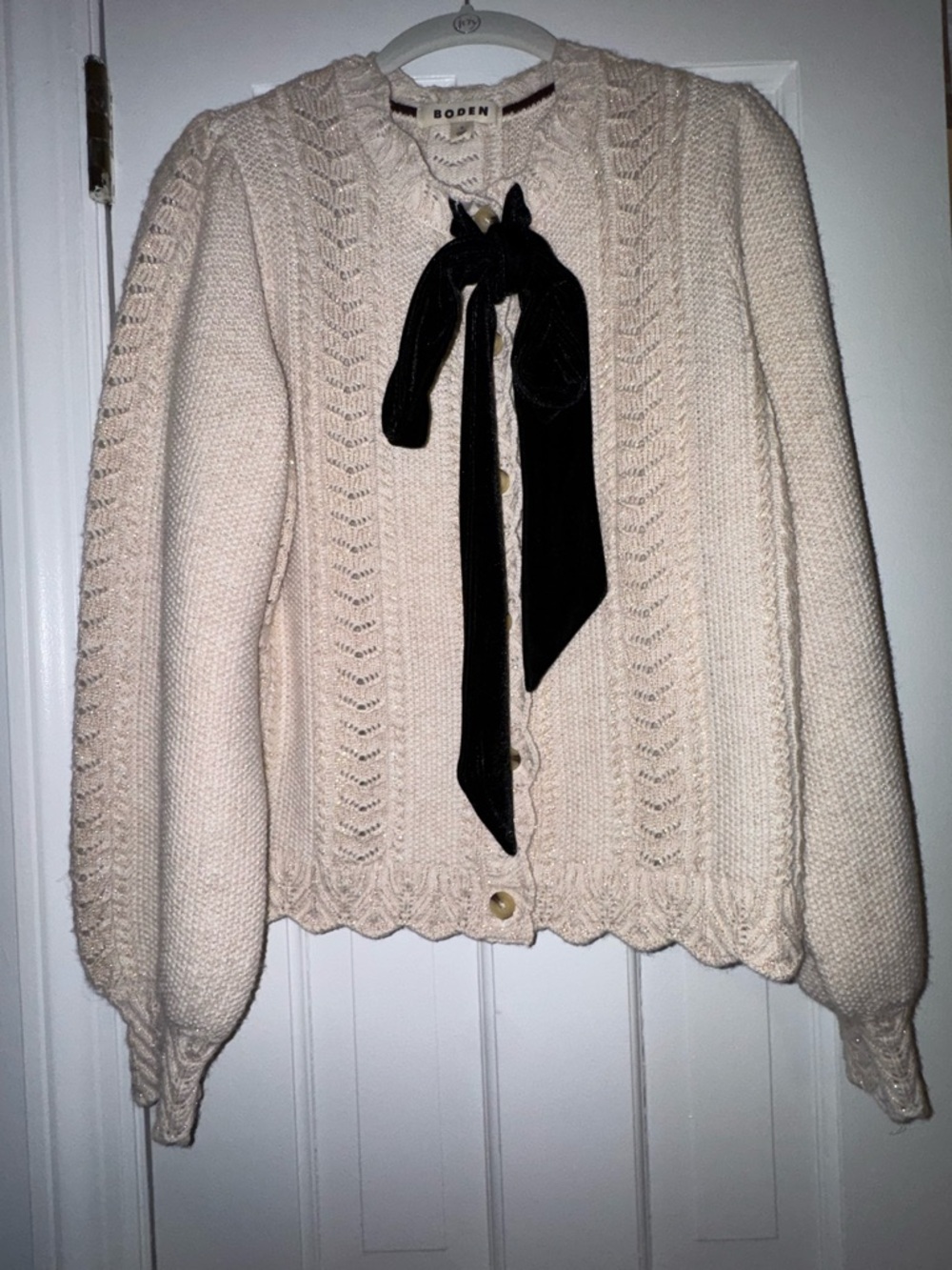 Boden Cream Knit Cardigan with Black Bow - Picture 2 of 6